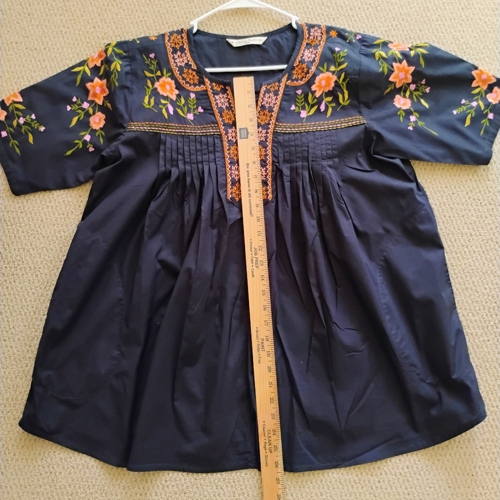 Wayward Fancies eShakti Floral Embroidered Pintuck Top Tunic Boho Peasant Cottag - Picture 10 of 14